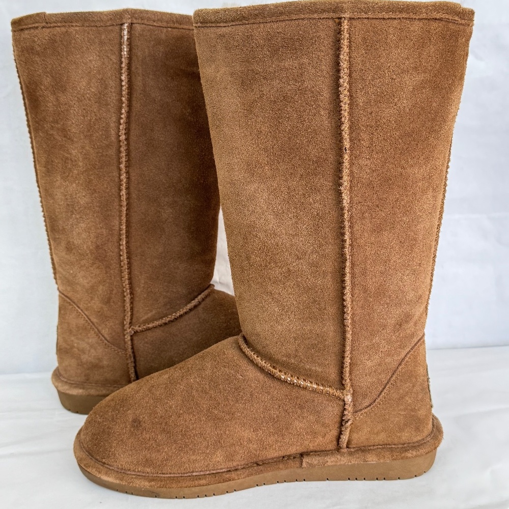 Bearpaw Emma Hickory Suede Mid Calf Sheepskin Wool Mukluks Winter Boots 7 Tall
